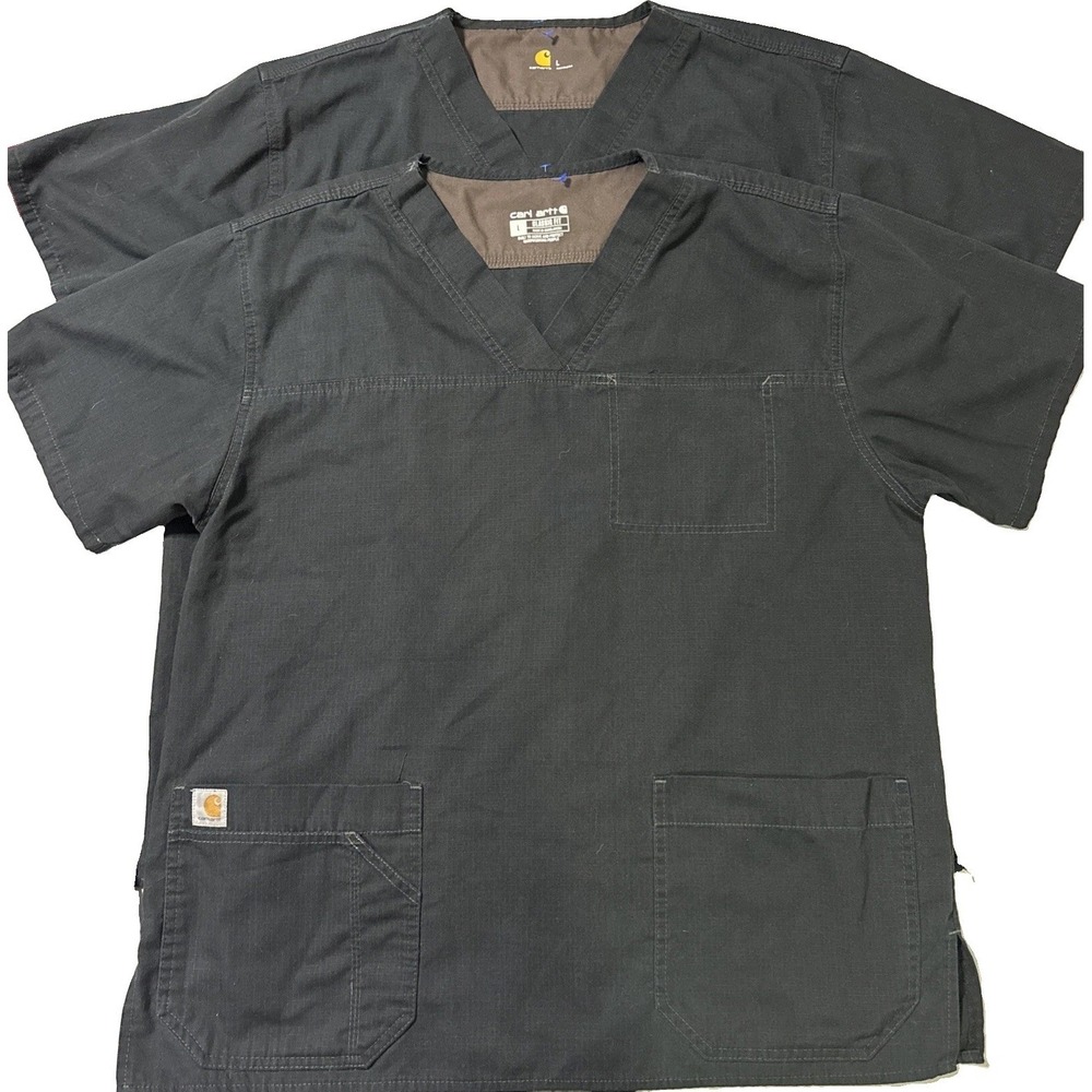 Carhartt Black scrub Top Classic Fit Sz LG  Three Pockets V-Neck- Nurse Wear!